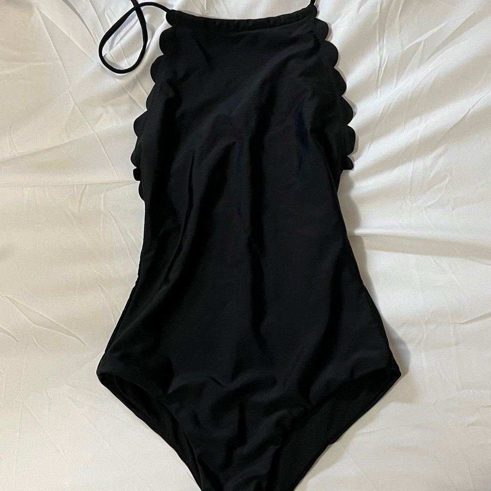 Target Scalloped High Neck Black Swimsuit Size Small